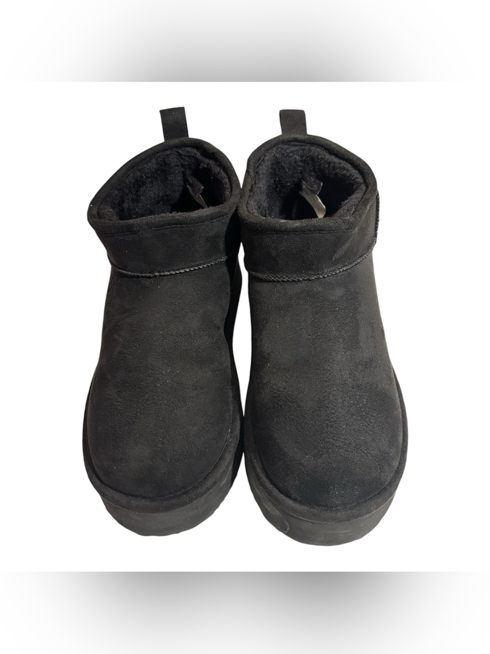 Madden Girl Black Faux Suede Faux-Fur Slip-On Ankle Boots